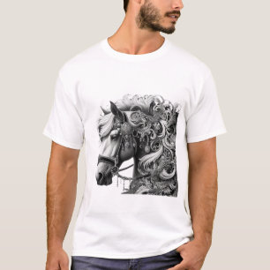 Camiseta Caballo elegante con detalles ornamentales - Negro