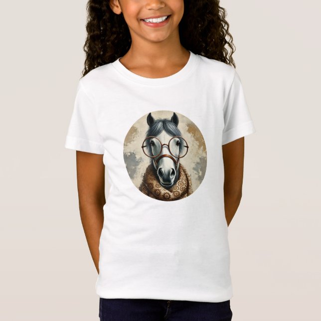 Camiseta Caballo elegante con gafas - Divertido arte vintag (Anverso)