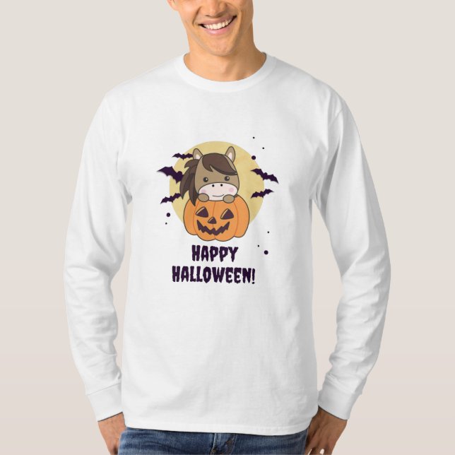 Camiseta Caballo En Calabaza Caballos Dulces Feliz Hallowee (Anverso)