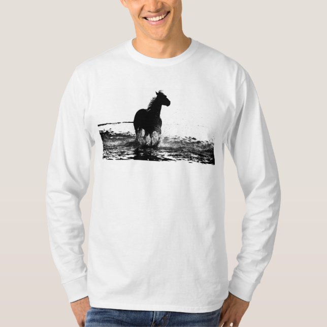 Camiseta Caballo en ejecución Añadir el texto Mens Manga la (Anverso)
