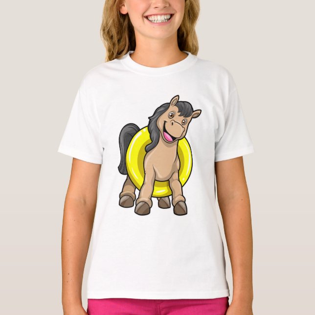 Camiseta Caballo en la playa con anillo de natación (Anverso)