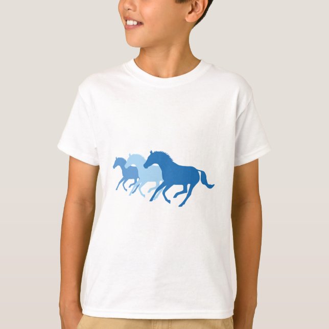 Camiseta Caballo en marcha (azul) (Anverso)