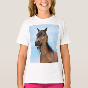 Camiseta Caballo Feliz Sonriente de Color Castaño