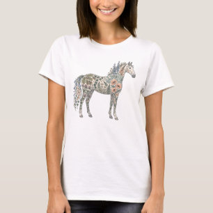 Camiseta Caballo Floral Botánica Oscura
