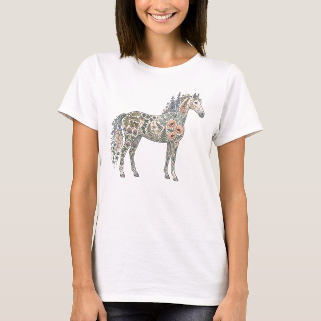 Camiseta Caballo Floral Botánica Oscura (Anverso)