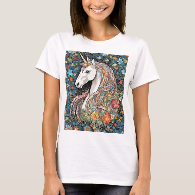 Camiseta Caballo floral mítico de Unicornio (Anverso)