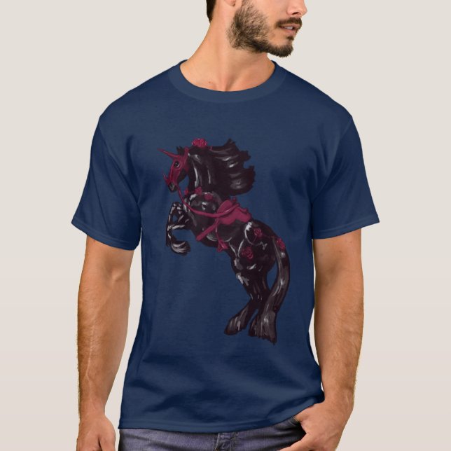 Camiseta Caballo Friesiano En Armor Rosa (Anverso)