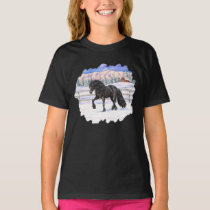Camiseta Caballo Friesiano Negro Borrador En Nieve