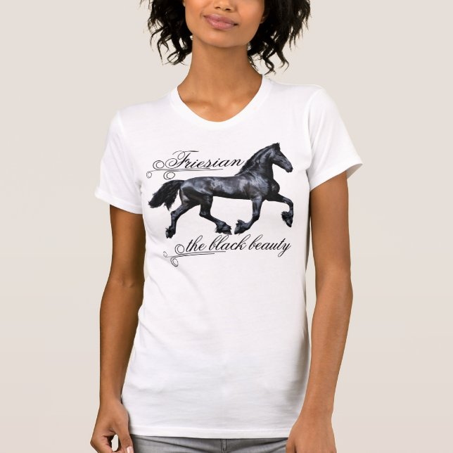 Camiseta Caballo frisón, belleza negra, semental, blanco (Anverso)