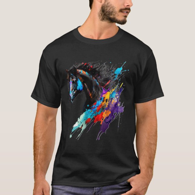 Camiseta Caballo frisón salpicadura de pintura caballo exót (Anverso)
