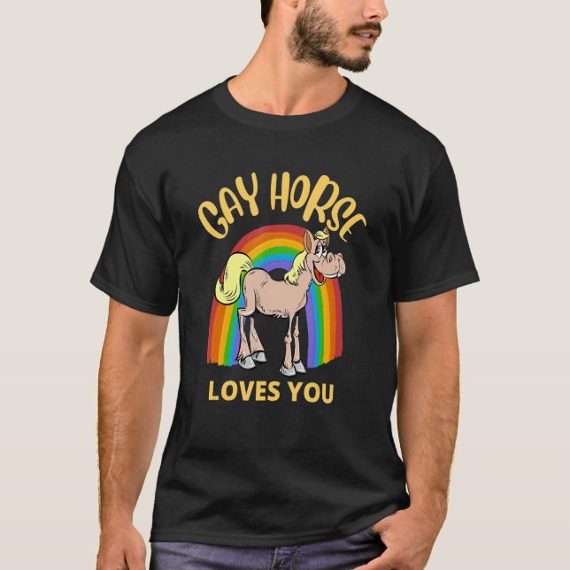 Camiseta Caballo gay te ama el orgullo gay arcoiris LGBTQ (Anverso)