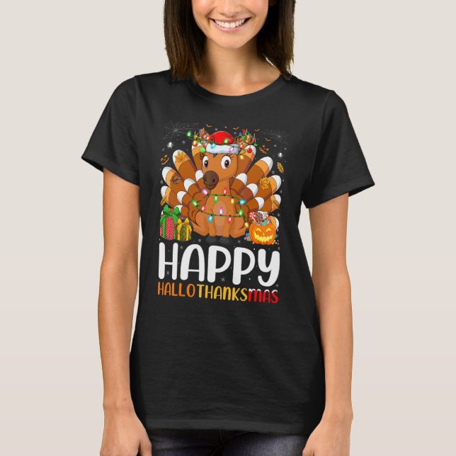 Camiseta Caballo Halloween Navidad Feliz Hallothanksmas (Anverso)