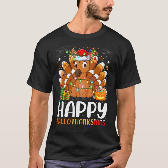 Camiseta Caballo Halloween Navidad Feliz Hallothanksmas (Anverso)