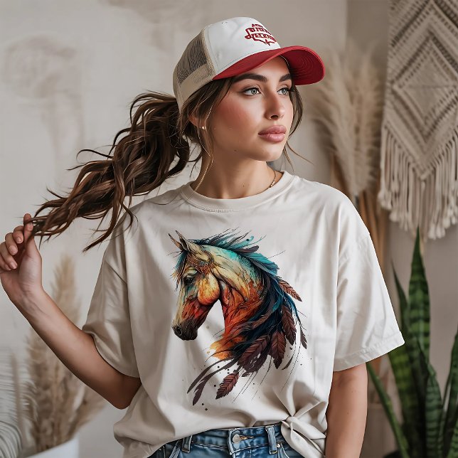 Camiseta Caballo Hermoso con Plumas (Subido por el creador)