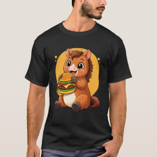 Camiseta Caballo Lindo Comiendo Hamburguesa Divertido Anima