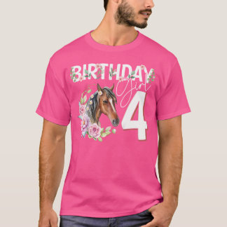 Camiseta Caballo Lover 4Cumpleaños Floral B-Day 4 Años G