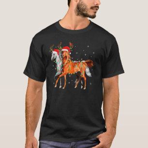 Camiseta Caballo Luces de Navidad Reno Sombrero de Santa Ca