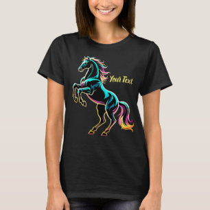 Camiseta Caballo Luz de Neón Efecto Glitch Estilo Retro