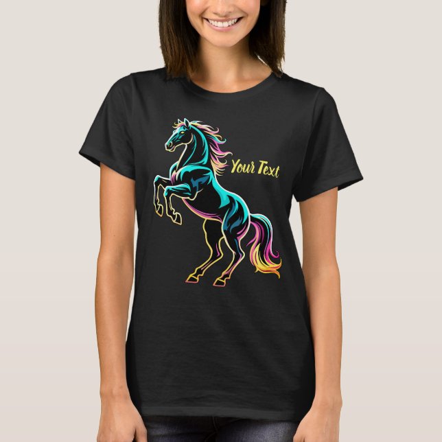 Camiseta Caballo Luz de Neón Efecto Glitch Estilo Retro (Anverso)