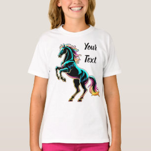 Camiseta Caballo Luz de Neón Glitch Estilo Retro