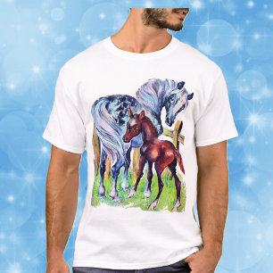Camiseta Caballo Madre Bebe Hierba Campo