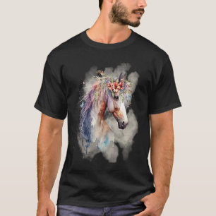 Camiseta Caballo Mágico Boho con Flores Lavanda Rosa