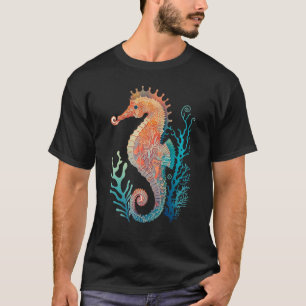 Camiseta Caballo marino colorido con ilustracion de algas m