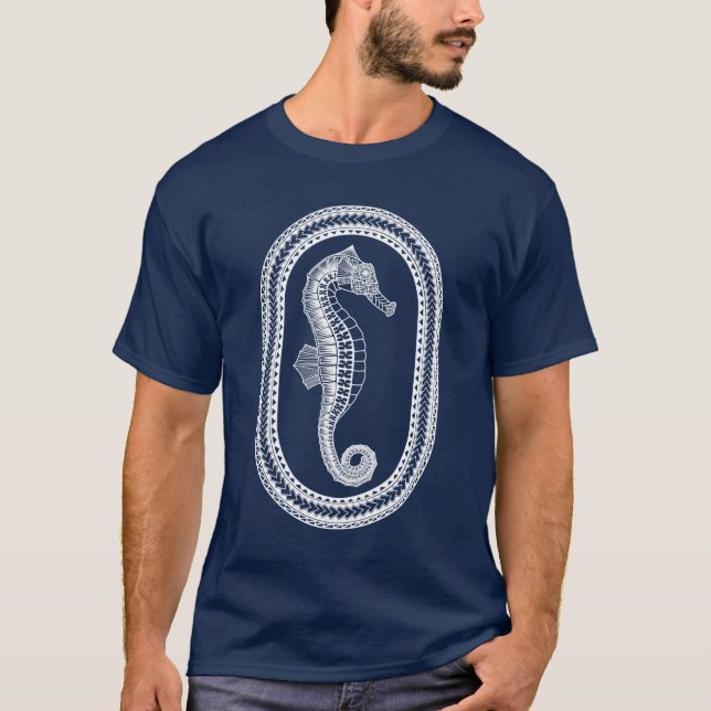 Camiseta Caballo marino tribal blanco (Anverso)