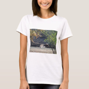 Camiseta Caballo marrón caminando a través de la cerca