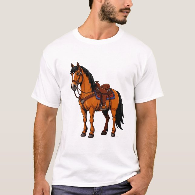 Camiseta Caballo Marrón Con Silla (Anverso)