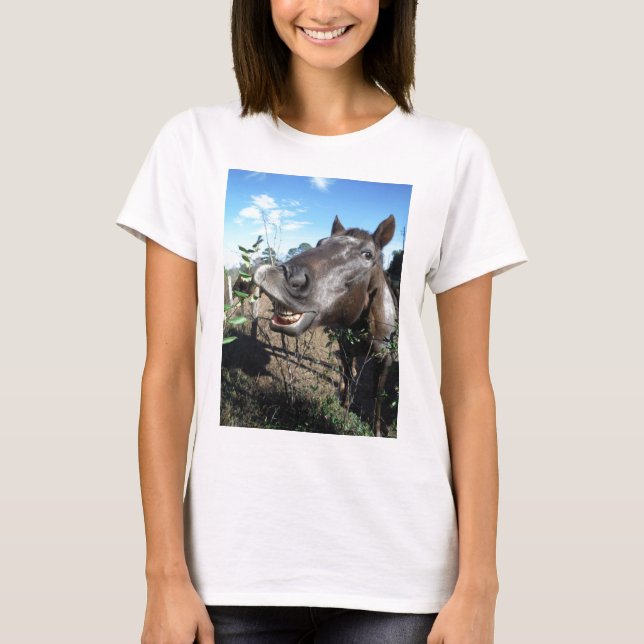 Camiseta Caballo marrón de cara divertida (Anverso)