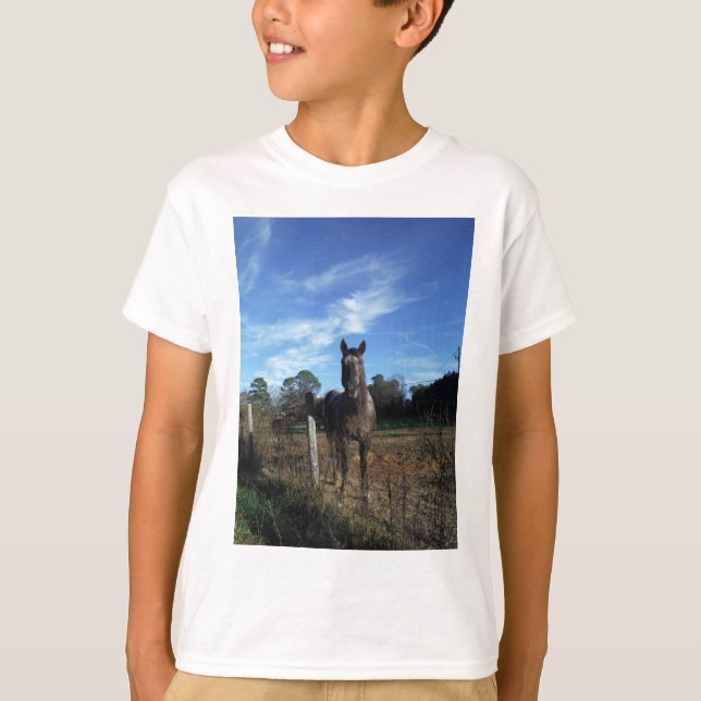 Camiseta Caballo marrón de chocolate lechoso en azul (Anverso)