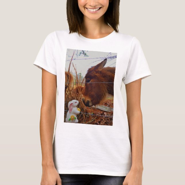Camiseta Caballo marrón en miniatura y conejo de Pascua (Anverso)