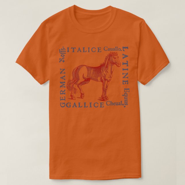 Camiseta Caballo Medieval con Traducciones del año 1560 (Diseño del anverso)