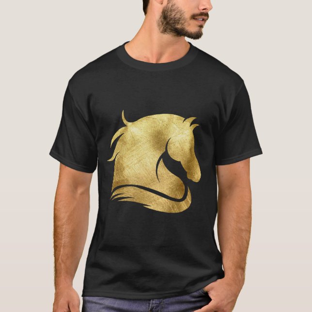 Camiseta Caballo Mustang Metálico de Oro de moda (Anverso)