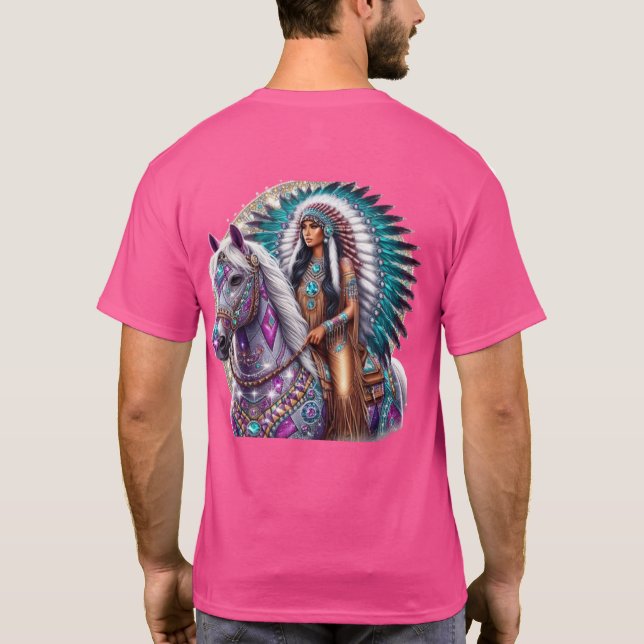 Camiseta Caballo nativo americano de mujeres indias (Reverso)