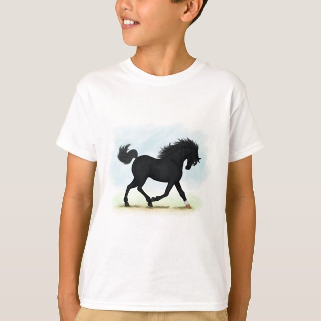 Camiseta Caballo negro con estrella y pavo (Belleza negra) (Anverso)