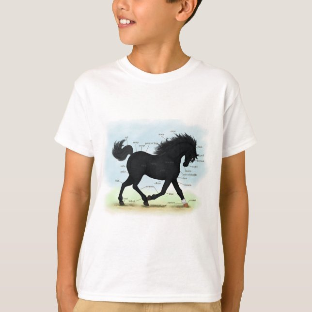Camiseta Caballo negro con gráfico de anatomía de estrella  (Anverso)