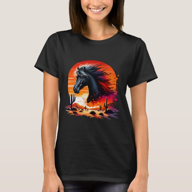 Camiseta Caballo negro en el desierto de Arizona al atardec (Anverso)