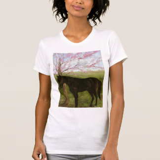 Camiseta Caballo negro grande y un cerezo