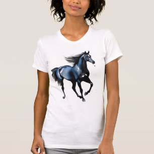 Camiseta Caballo Negro Majestuoso Galopando Arte Femenino