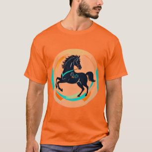Camiseta Caballo Negro sobre un Fondo Colorido