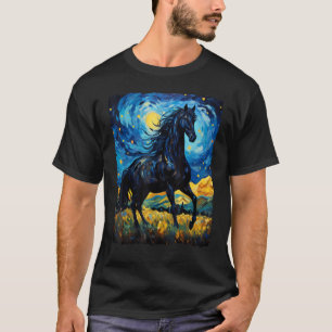 Camiseta Caballo Negro Van Gogh Noche estrellada Pintura Sa