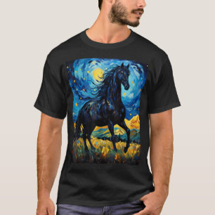 Camiseta Caballo Negro Van Gogh Noche estrellada Pintura Sa