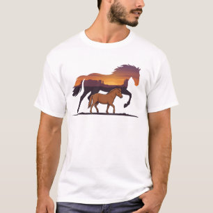 Camiseta Caballo Occidental Mustango Salvaje Atardecer del