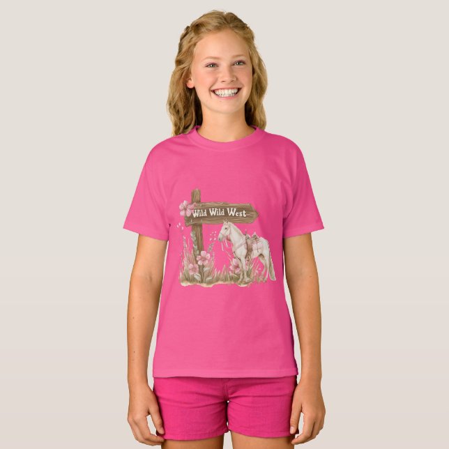Camiseta Caballo Oeste Salvaje de Flora Rosa Occidental (Anverso completo)