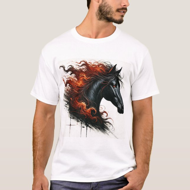 Camiseta Caballo Oscuro Con Crin Ígnea (Anverso)
