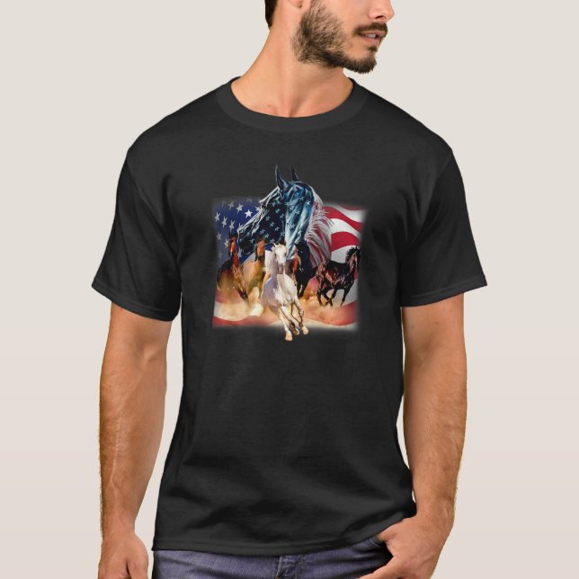Camiseta Caballo Patriótico Bandera Americana Gráfico Ameri (Anverso)