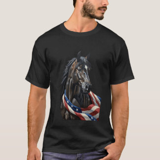 Camiseta Caballo Patriótico Bandera Americana Niño Montando