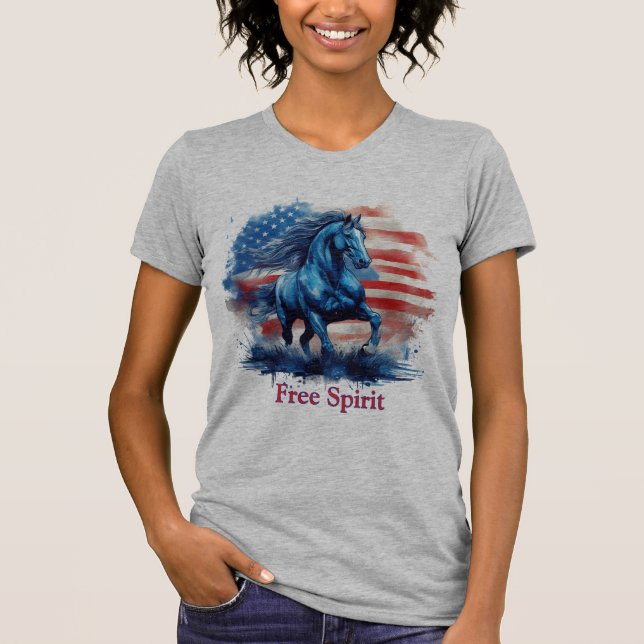 Camiseta Caballo Patriótico del Espíritu Libre (Anverso)